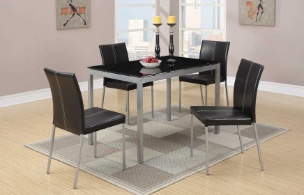 Dinette 5pc Dining Set Table And 4x Chairs Glass Table Top Black PU Upholstered Chairs Kitchen Dining Room Furniture