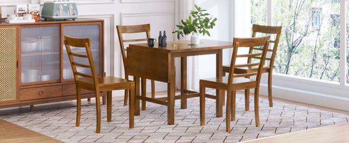 TOPMAX 5-Piece Wood Square Drop Leaf Breakfast Nook Extendable Dining Table Set with 4 Ladder Back Chairs for Small Places, Brown